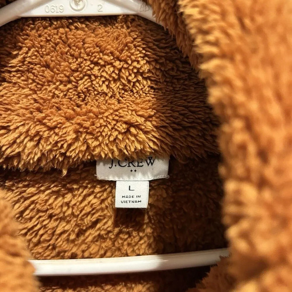 J. Crew Sweater Womens Large Brown Teddy Fleece Sherpa Pullover Pockets - Picture 3 of 7